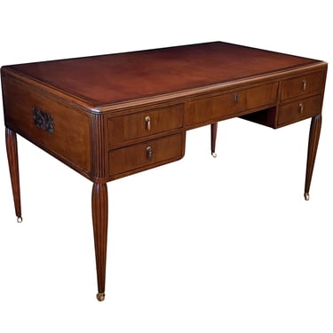 A French Art Deco Mahogany 5-Drawer Writing Desk with Leather Top