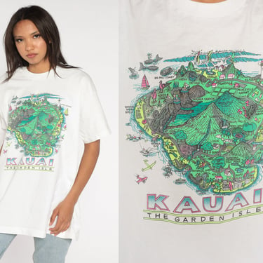 Kauai Hawaii T Shirt 90s The Garden Isle Tropical Island Map Shirt Beach Shirt Hawaiian Shirt Graphic Tee Retro T Shirt Extra Large xl 