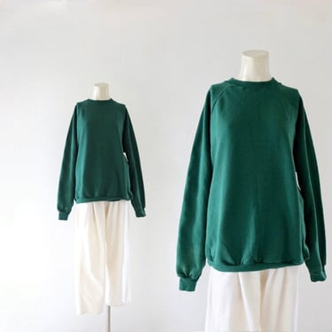 worrrn raglan sweatshirt - vintage 90s y2k dark green unisex mens womens pullover casual lounge sweats 