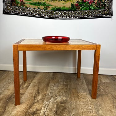Mid Century Made in Denmark Gangso Mobler Style Teak and Ceramic End Table 