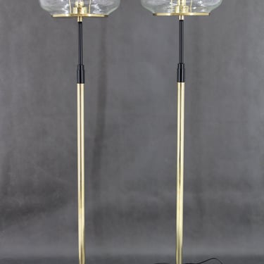 1970s Pair of Glass Brass Floor Lamps by Kamenicky Senov , Czechoslovakia / Mid-century / Set Of Two / Vintage Lamps / 