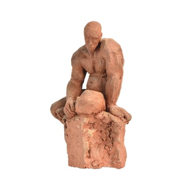 Misha Livshultz 1988 Art Pottery Sculpture Muscular Man Contemplating 