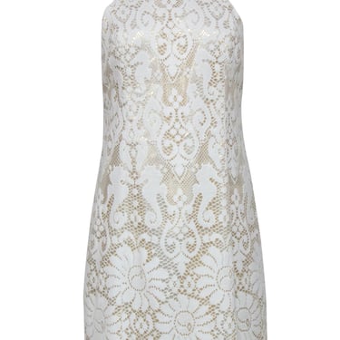 Lilly Pulitzer - White Lace &quot;Largo&quot; Dress w/ Gold Accents Sz 8