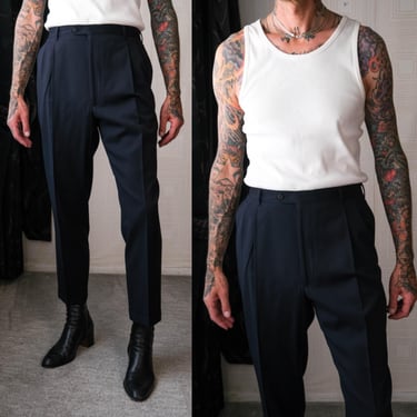 PAL ZILERI SARTORIALE Midnight Blue Gabardine Crepe Double Pleated Cuffed Slacks | Made in Italy | Y2K Italian Designer Mens Dress Pants 