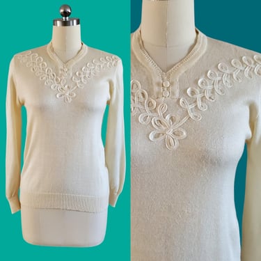 1970s Sweater with Soutache Detail - 70s Vintage Sweater - 70s Sweater - Women's Vintage Size Medium 