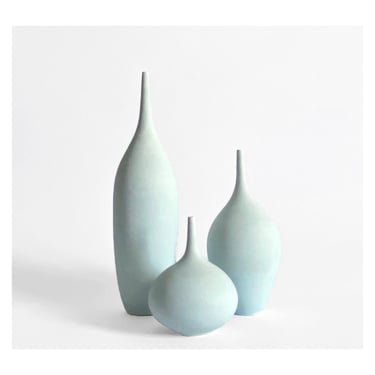 RESERVED FOR CAROL- set of 2 Ice Blue stoneware bottle vase by Sara Paloma 