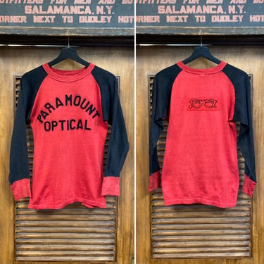 Vintage 1950’s Original Two-Tone Optical Shop Athletic Durene Jersey Appliqué T-Shirt,  50’s Tee Shirt, Vintage Clothing 
