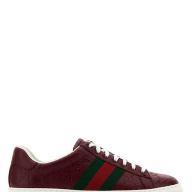 Gucci Men Burgundy Leather Ace Sneakers