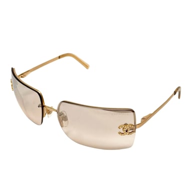 Chanel Tan Rhinestone Rimless Sunglasses