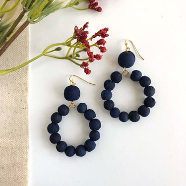 Earrings | Kantha Indigo - Dangling Hoops