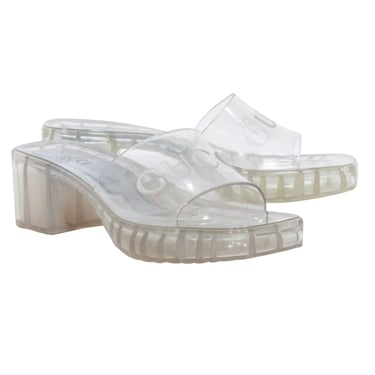Gucci - Clear Rubber Logo Platform Slide Sandals Sz 10