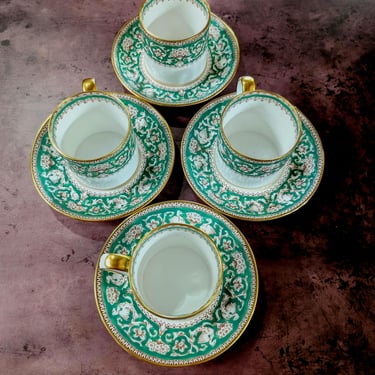 Crown Staffordshire Coffee Cup Set, Ellesmere Pattern in Green, 8pc Set 