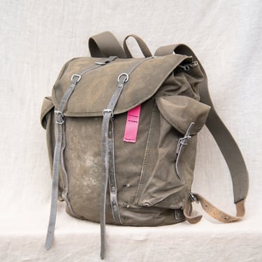 Deuter Augsburg Military Backpack, Leather + Canvas Bag, Distressed Sub Pop Sherpa Hiking Rucksack, Vintage Hiking Gear, Pacific Crest Trail 