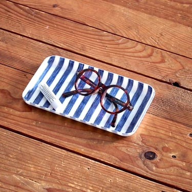 Linen Coated Tray | Blue + White Stripe
