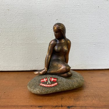 Vintage Mermaid On Rock Statue, Copenhagen Denmark Mermaid, Little Mermaid, Souvenir Figure, Copper Look Mermaid On Rock 