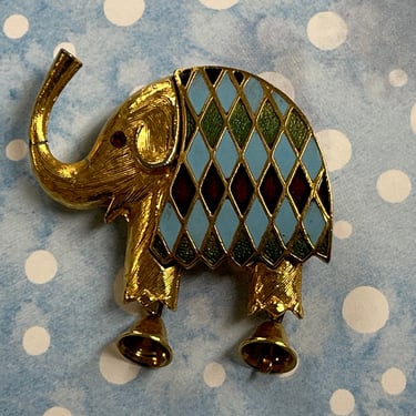 vintage enamel elephant pin 1960s harlequin fun flair brooch 