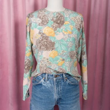 Gorgeous Vintage JH Collectibles 100% Silk Pastel Floral Print Blouse 