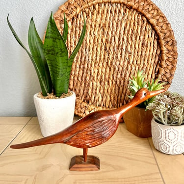 Hand Carved Bird, Roadrunner, All Wood, Rustic, Sculptural, Artisan Vintage 