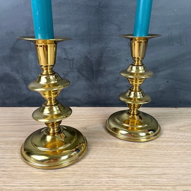 Pair of brass candlesticks - 1980s vintage 