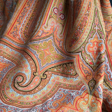 Paisley Wool Scarf Shawl, 19th Century, Blanket Scarf, Paisley Wrap, Throw Classic Traditional Design Finely Woven Antique, With Damages 