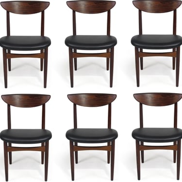 Six '6' Kurt Ostervig Mid-Century Rosewood Dining Chairs in Black Leather