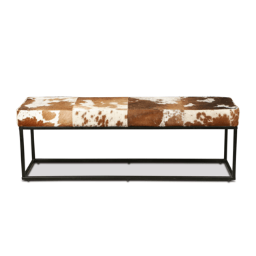 New York 54&quot; Iron and Brown Cowhide Leather Bench