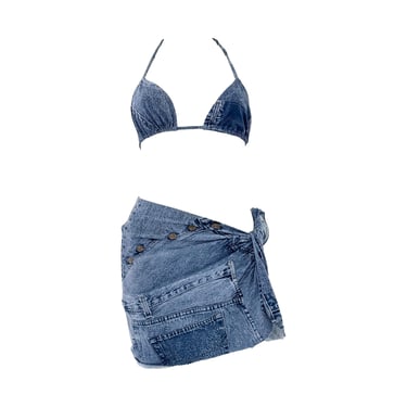 Dior Denim Three Piece Bikini Set