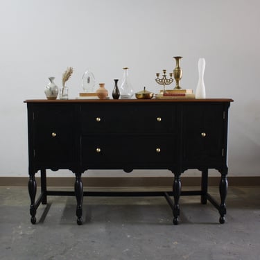 AVAILABLE**Refinished Antique Jacobean Style Buffet//Black and Wood Vintage Sideboard//Painted Console Table//Antique Credenza 