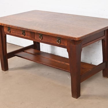 Stickley Brothers Antique Mission Oak Arts & Crafts Desk or Library Table, Circa 1900