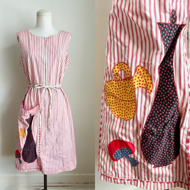 Vintage 1960s Striped Applique Dress / L 