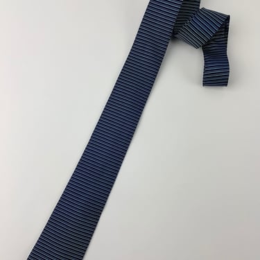 Early 60'S Tie - 2Tone Blue Horizontal Stripes - by WORMSER - Square End - Narrow Width 