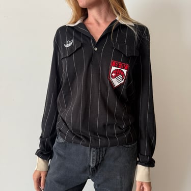70s French Made Black Striped Adidas Soccer Jersey