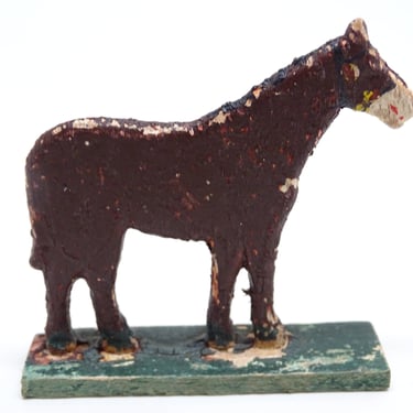 Antique German Wooden Horse on Wood Stand, Hand Painted Stand Up Toy for  Christmas Nativity or Putz 