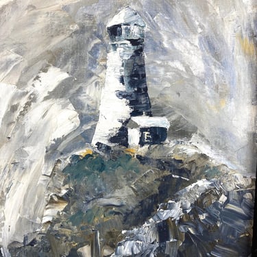 Vintage Mid Century Original Barbara J McQueen Art Painting Abstract Lighthouse 