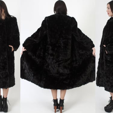 Dark Mahogany Full Length Mink Coat / 80s Feathered Patchwork Fur Jacket / Vintage Plush Womens Stroller Long Overcoat 