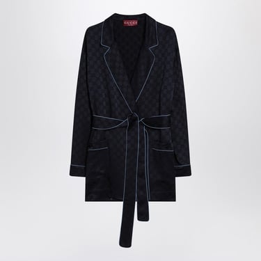 Gucci Dark Blue Satin Shirt With Gg Detail Women