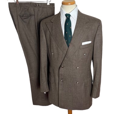 Vintage POLO RALPH LAUREN Double-Breasted Wool 2pc Suit ~ 42 R ~ jacket / blazer / sport coat / pants ~ Herringbone Tweed ~ University Club 