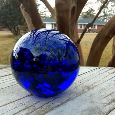 Cobalt Celestial Glass Sphere Paperweight Art Glass - Vintage Murano Art Glass