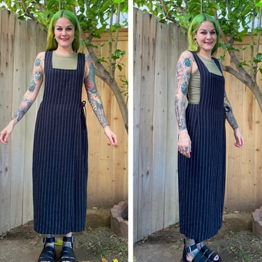 Vintage 1990’s Grey Striped Wrap Overall Dress 
