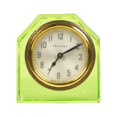 Vintage Art Deco Green Uranium Glass Table Clock