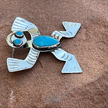 Vintage Bell Trading Post Sterling Silver and Turquoise Southwest Frog Pin / Brooch 