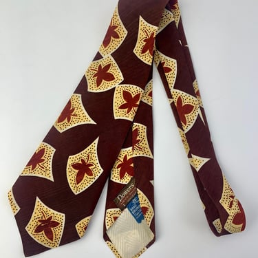 1940's Vintage Tie - BEAU BRUMMELL - Abstract Pattern with Leaves  - Brown Background with Yellow & Rust Leaves 