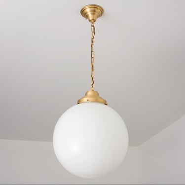 Large Mouth Blown Pendant Chandelier - Chain Hung Lighting - 16" Globe Fixture 