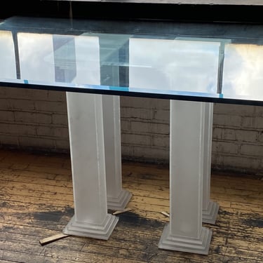 4 Column Lucite Base Glass Top Table