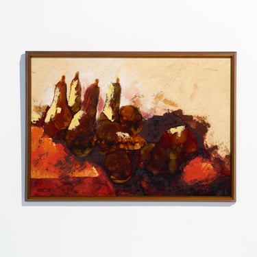 1960s Vintage Impressionist Still Life Painting of Fruit // Large Mid Century Framed Oil on Board // Heavily Textured Impasto Artwork 