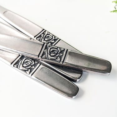Vintage 4 Stainless AFS6 Single Rose by Amefa Table Knives/ Holland Flatware/Replacement Utensils/1970s/ Discontinued/ Mix and Match 
