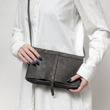 Grey Leather Boho Bag