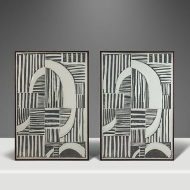 Set of Two (2) Abstract Linocut "A" Digital Print Wall Art Paintings 