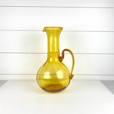 Vintage Blenko Large Art Glass Pitcher Vase Amber Mid Century Modern 15.5