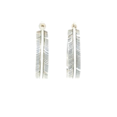 Modern Silver Feather Hoop Earrings